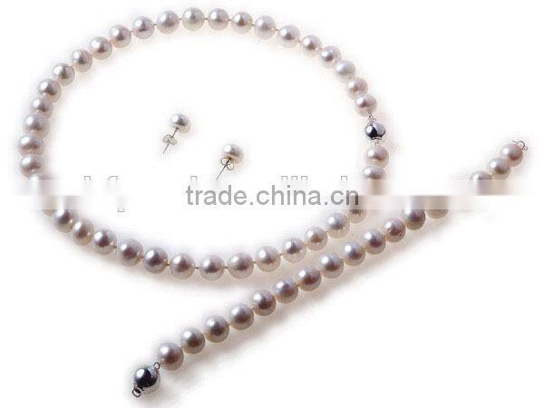 9-10mm Round Freshwater Pearl Necklace Set Earrings Bracelet