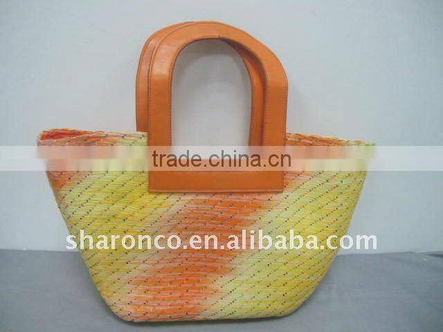 Candy strip paper straw fabric beach bag with handle