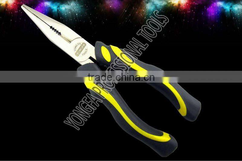 nikel plated high quality long nose plier with TPR handle