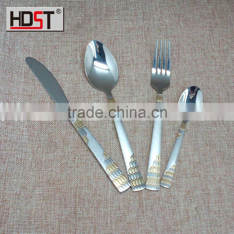 Popular 2016 years Wedding series 18/10 stainless gold plated cutlery set