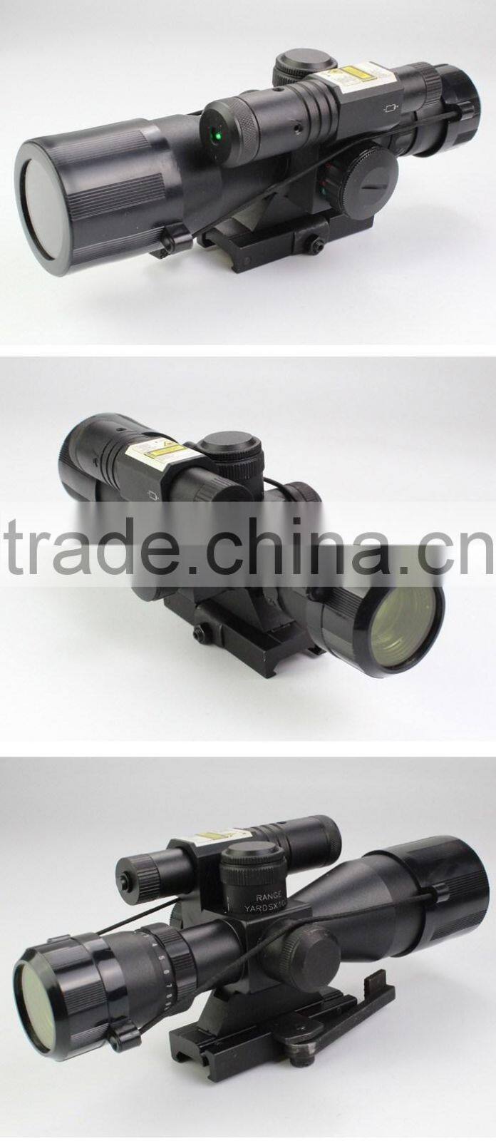 Compact 2.5-10X40 rifle scope red green Mil-Dot Reticle with side attached green laser sight scope with quick release mount