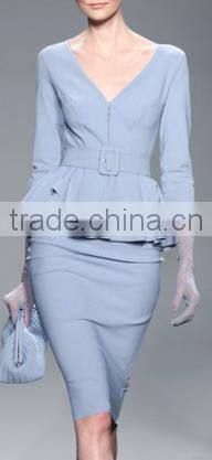 2016 New Fashion Formal 2 Pieces Set Long Sleeve Tops Wrap Skirts for Office Ladies