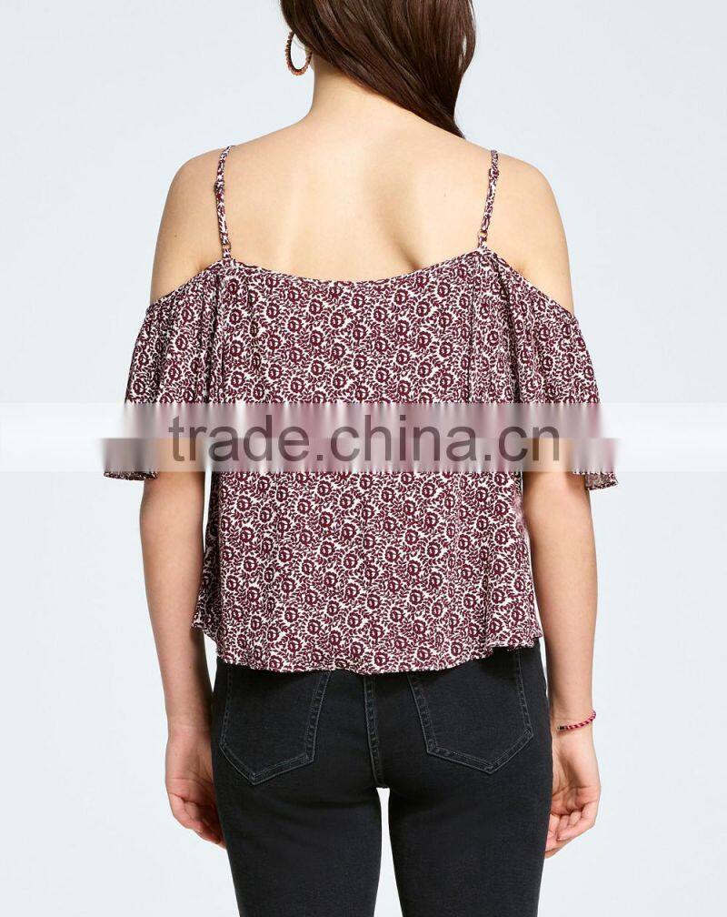 2017 Tunic tops cold shoulder rayon printing short sleeve women's summer tops