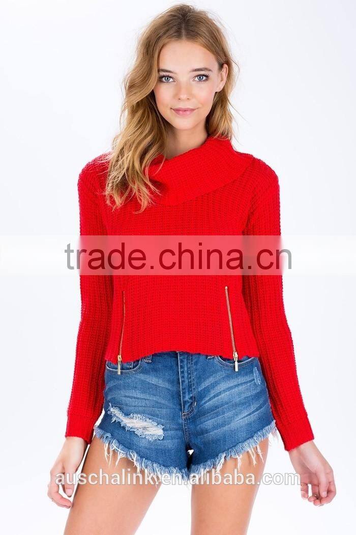 winter lady zip front cowl neck sweater knitting pattern