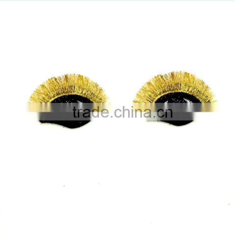 Custom high quality embroidered Golden eyelash eye patch for clothes embroidery patch made in china choose size/color