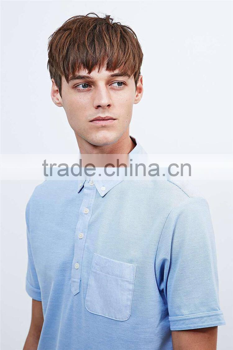 plain blue polo with chest pocket 100 percent cotton mens polo shirts t-shirt