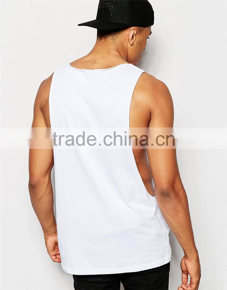 Mens plain white tank top custom open side tank top
