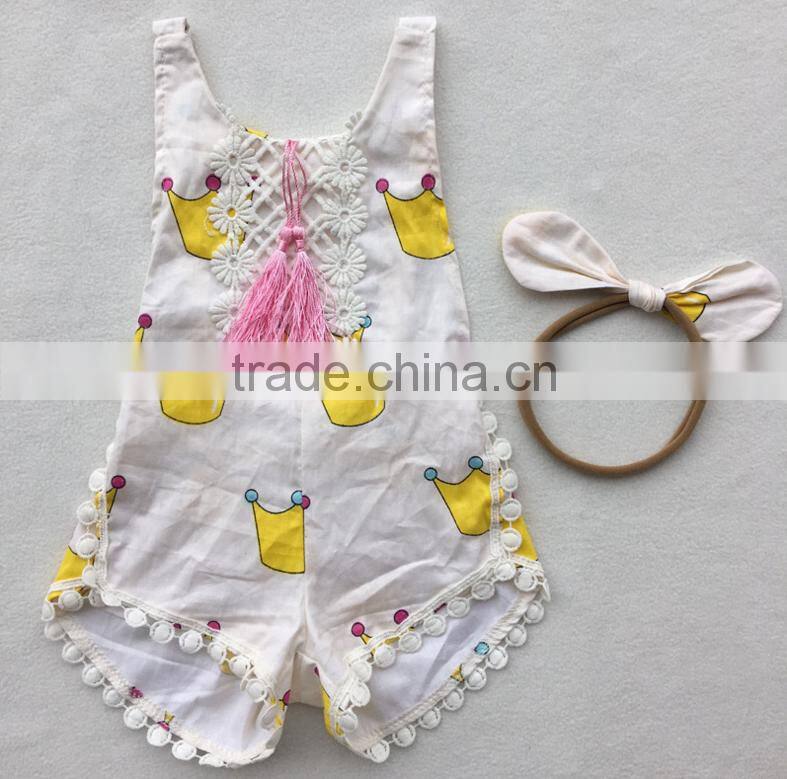 Stylish Pom Pom Tassel Newborn Baby Romper Vintage Toddler Clothes Jumpsuit