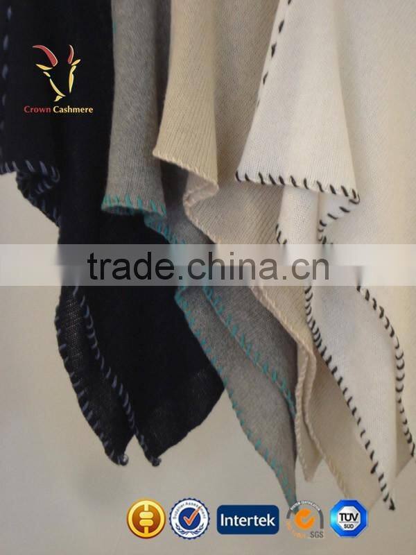 Women Handmade Ribbed Cashmere Poncho Shawl Sale
