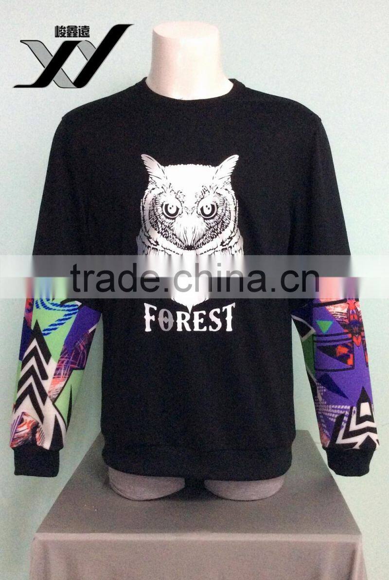 Fashion cheap printed round neck long sleeve oversized cool men's plain pullover sweater hoodie china manufacturer