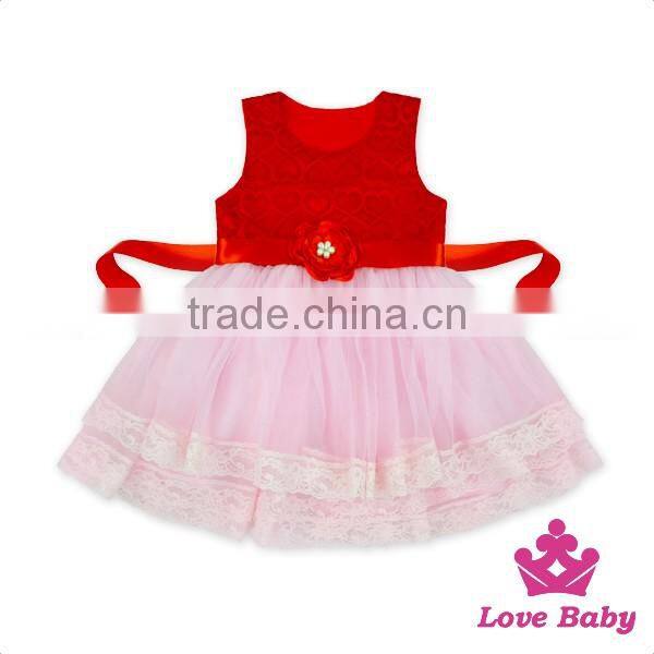 52SQG056 Lovebaby Baby Girls Party Wear TUTU Dress Sleeveless 3 Layers Yarn With Flowers Kids Frock