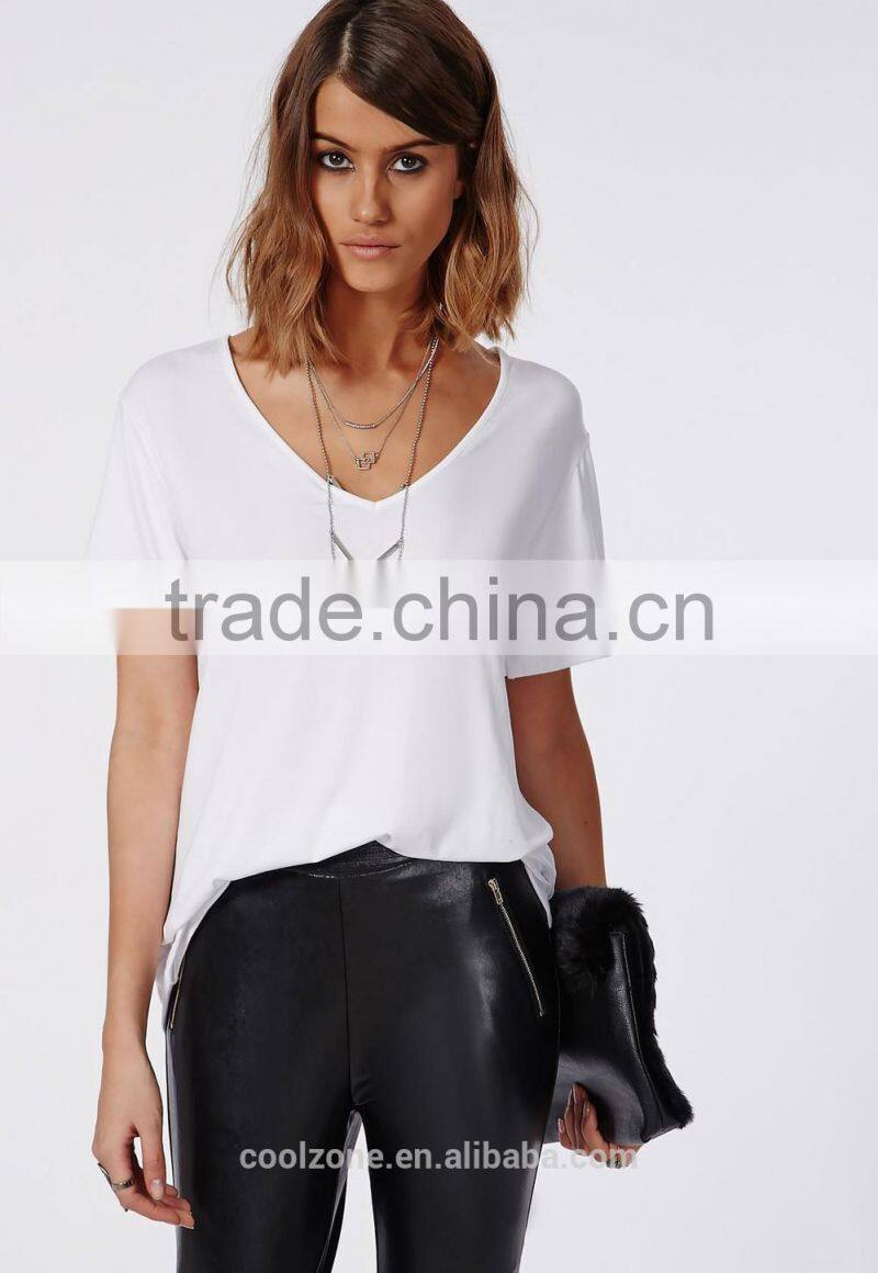 2015 Wholesale v neck loose short sleeve women t shirt custom plain t shirt