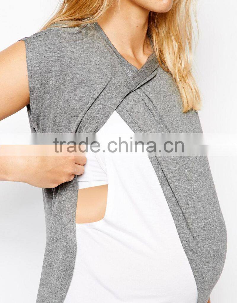 Maternity NURSING T-Shirt with Wrap Overlay