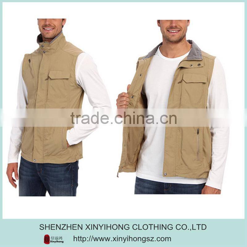 100% nylon Adjustable drawcord hem two zip chest pockets mens Vest