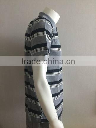 100% polyester striped short sleeve polo shirt