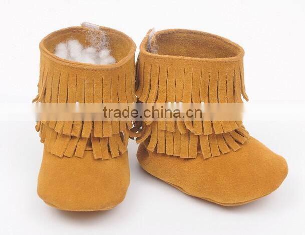 Fringed genuine leather suede baby boots