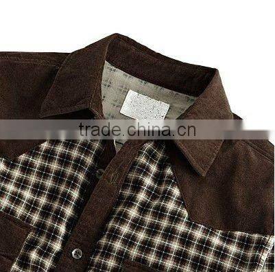popular new style splicing case grain corduroy long sleeve autumn mens shirts with two pockets