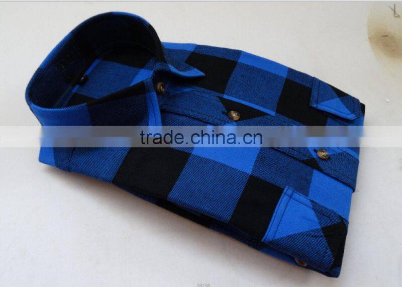 100% cotton royal blue big plaid flannel shirt