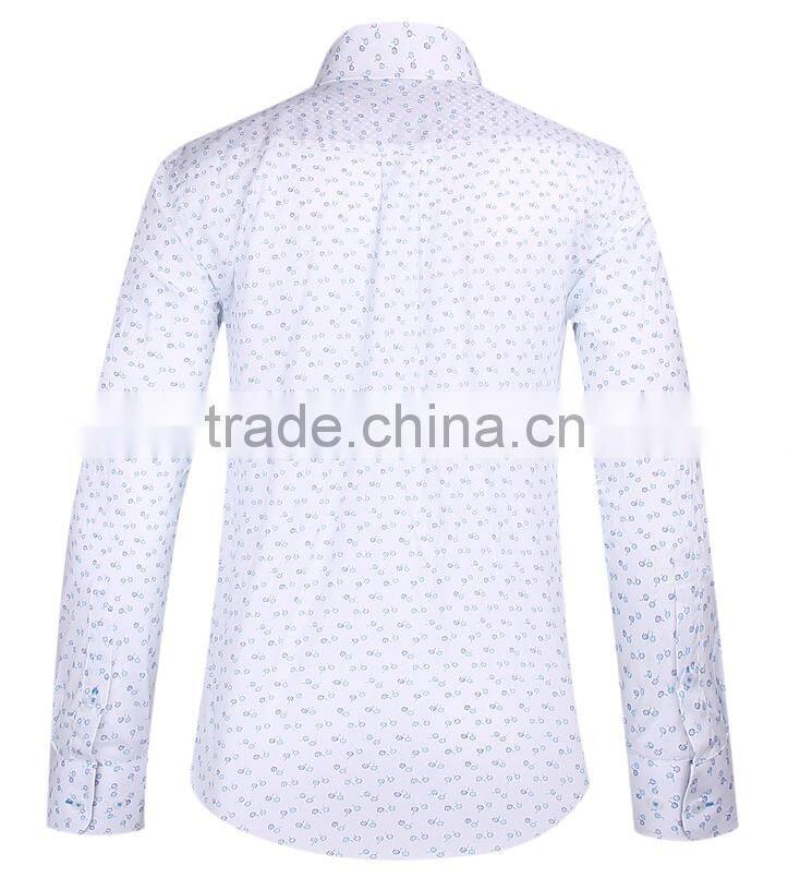 2017 new trend print men long sleeve button-down collar slim fit shirt with contrast collar and cuff
