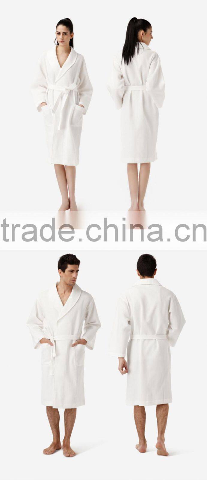 Waffle cotton embroidered robe and waffle bathrobe for couple shawl/kinomo style robe