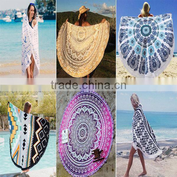 Custom Velour Printed Design Full Digital Color 560GSM High Quality Microfiber Round Beach Blanket Towel