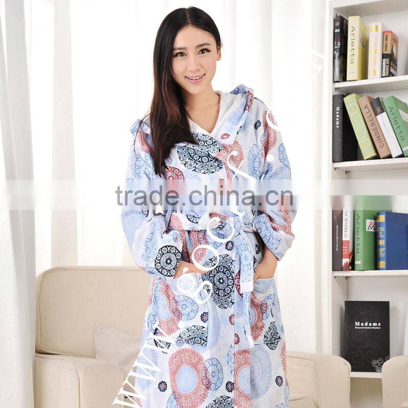 Reactive printed hooded bathrobe terry 100% cotton