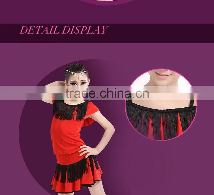 Girls Sexy Leopard Latin Dance Skirt Suits Children Kids Performance Latin Fringe Dress
