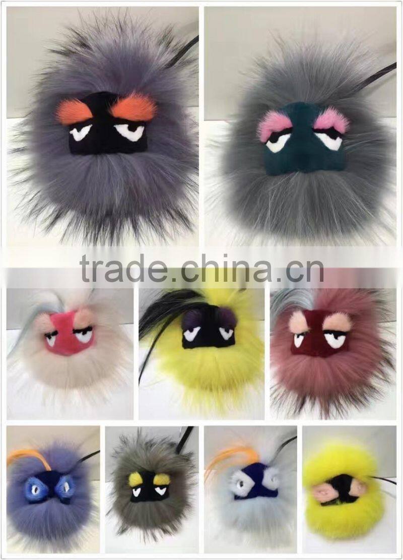 High quality fashion colorfur raccoon fur key chain accessories for bag