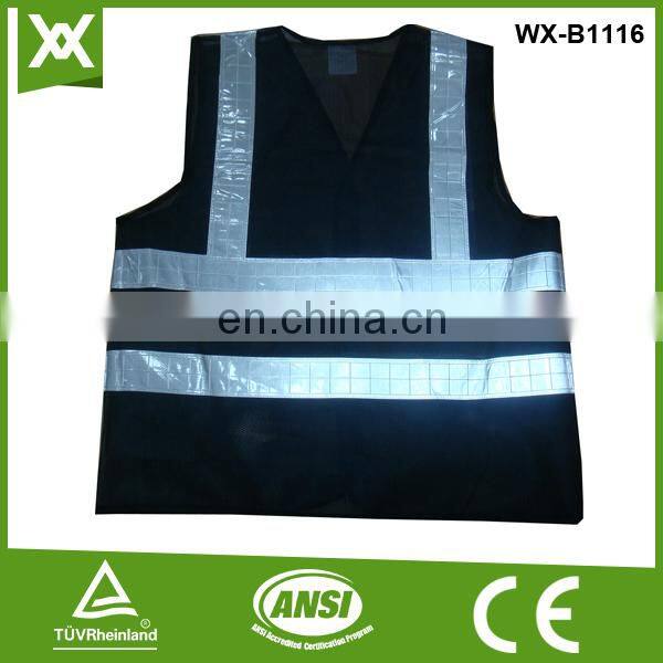 factory polyester fabric mesh /solid knit tape black hi vis vest