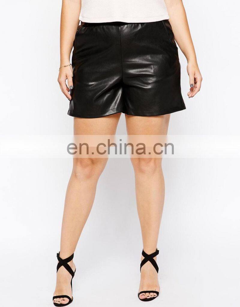 Plus size best price leather shorts for women black leather casual shorts