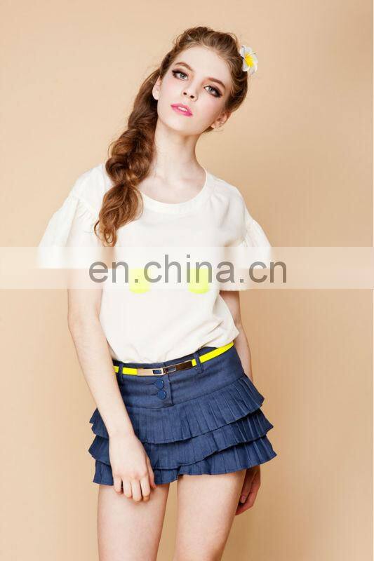 Japanese style characteristic layered ruffles jeans skirt shorts latest designs photos