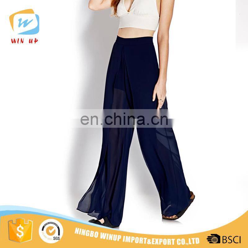 Ladies Casual Pleated be seen layered Wide Leg Loose Cheap Chiffon Palazzo Pants