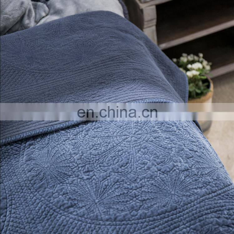 Oversized Microfiber Lightweight blue color Embossed Wavelet Pattern quilt set /bedding sheet sets