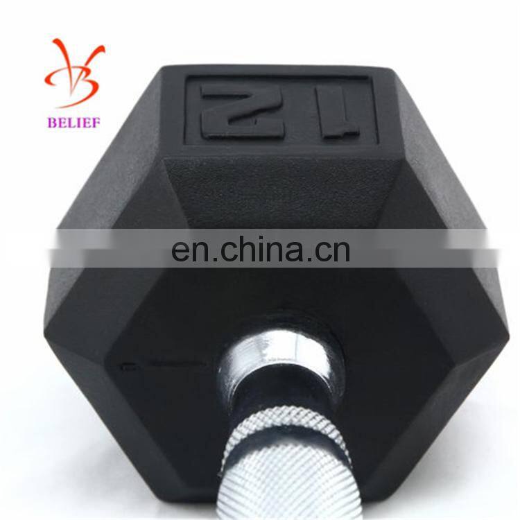 Wholesale 5-60lb top quality black rubber hex dumbbell