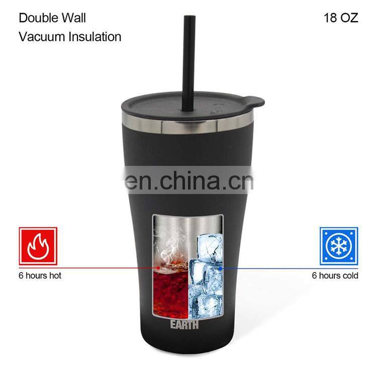 Customized logo thermal leak proof coffee cup w/lid and straw Double wall Stainless steel 530ml Vacuum insulated water mug