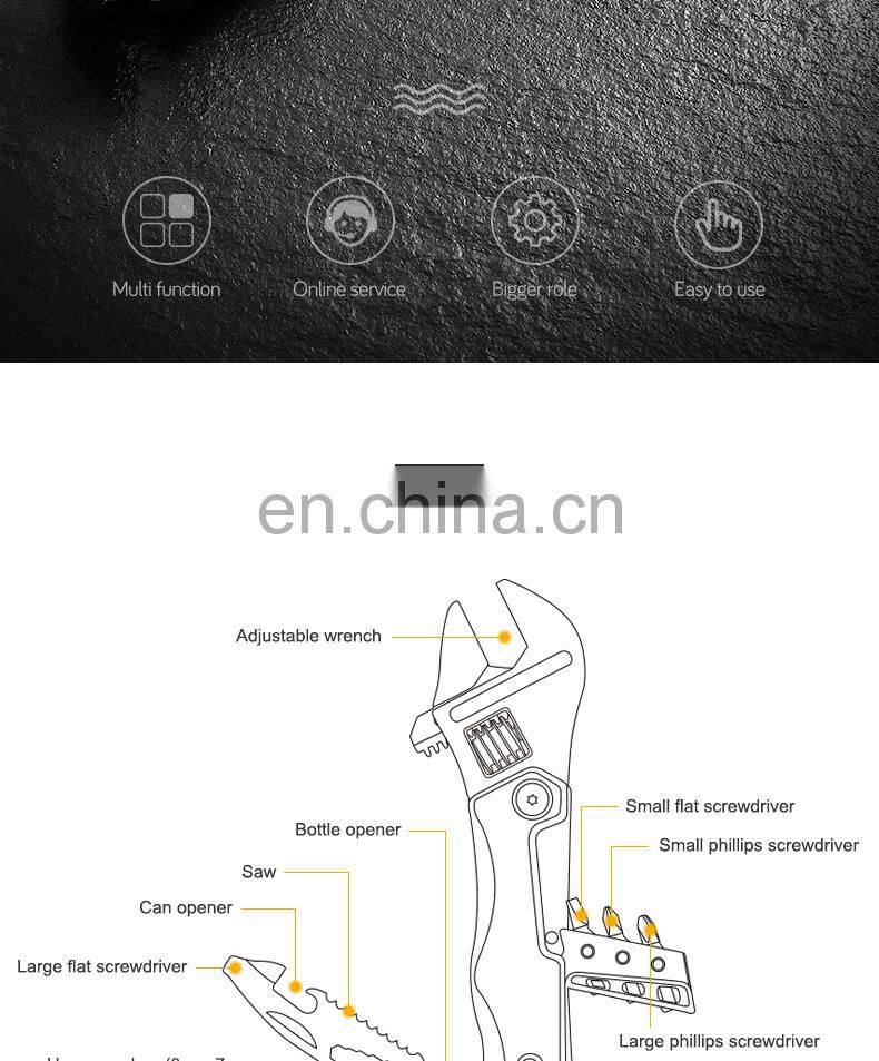 All black adjustable wrench for outdoor multi-purpose combination tool wrench with light attached