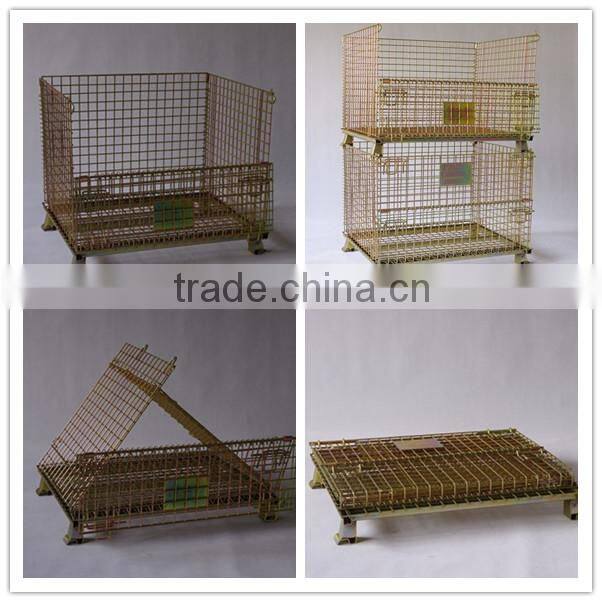 Warehouse folding metal wire mesh rigid wire containers