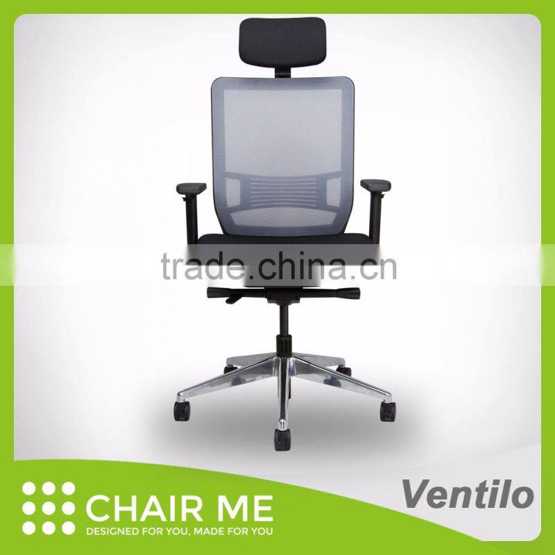 Gray mesh, gray office chair, black backrest, mesh chair, ergonomic chair, 3D headrest, adjustable armrest, aluminum base