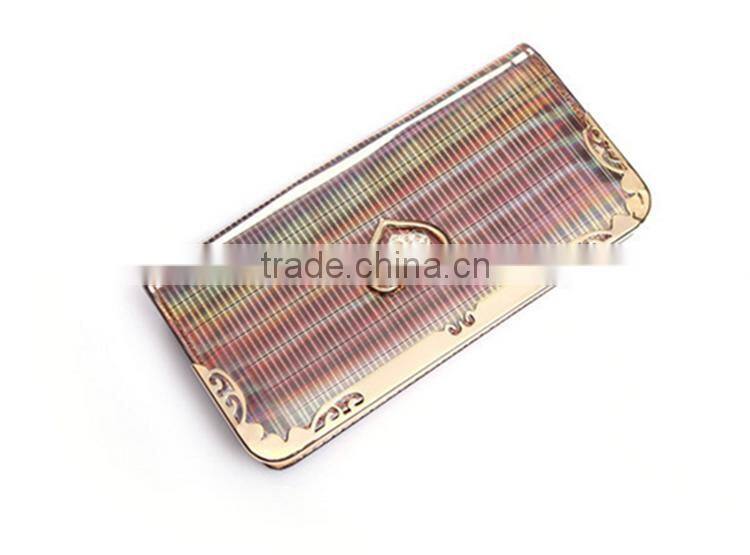 Latest design ladies hand purse clutch pu wallet heart rhinestone purse