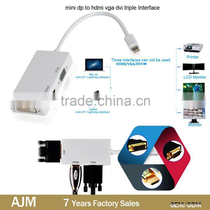 3 in 1 Thunderbolt Mini DisplayPort DP to HDMI DVI Displayport Cable Adapter