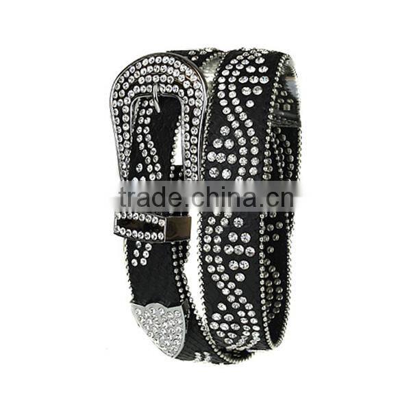 GENUINE LEATHER faux fur square teal rhinestone and crystal accents belt