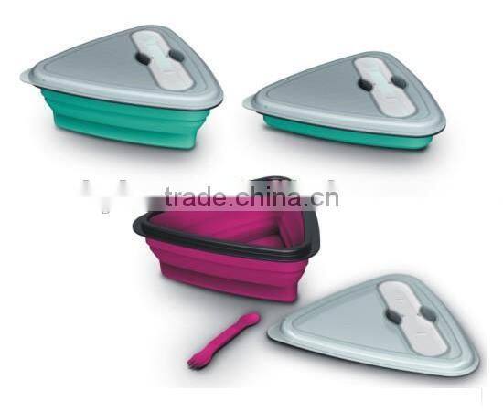 Silicone Collapsible Lunch Box With Fork Environmental Temperature Convenient Lunch Box
