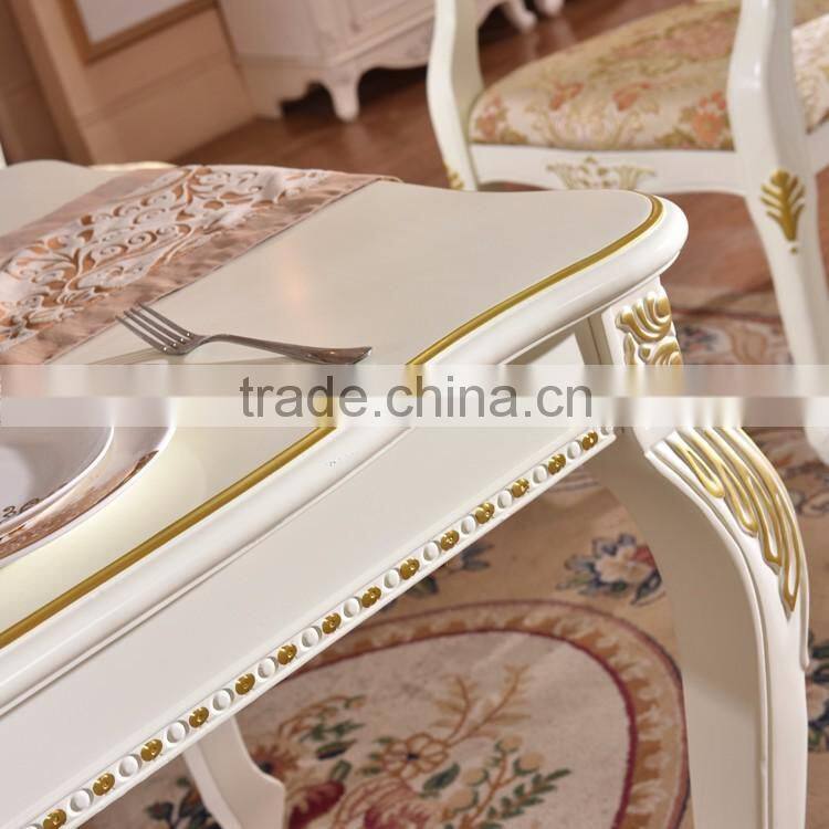 Luxury European solid wood banquet table hotel table and chairs with gold painted