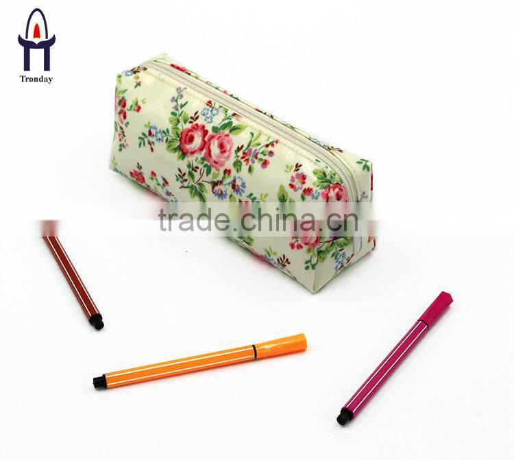 Flower coated canvas waterproof pencil case bag for teenagers