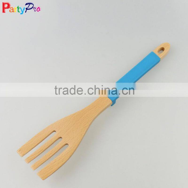 2016 new colorful Bamboo forks kitchen utensils with silicone handles