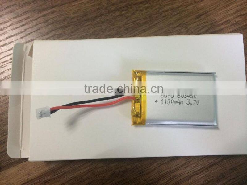 603450 3.7V 1100MAH li-polymer rechargeable battery with pcb and wire and connector smart rechargeable li-polymer battery