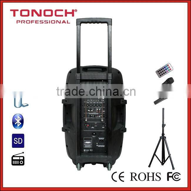 8",10",12" 15" bettery speaker with MP3/USB/SD/BLUETOOTH/REMOTE CONTROL/TROLLEY/WHEELS