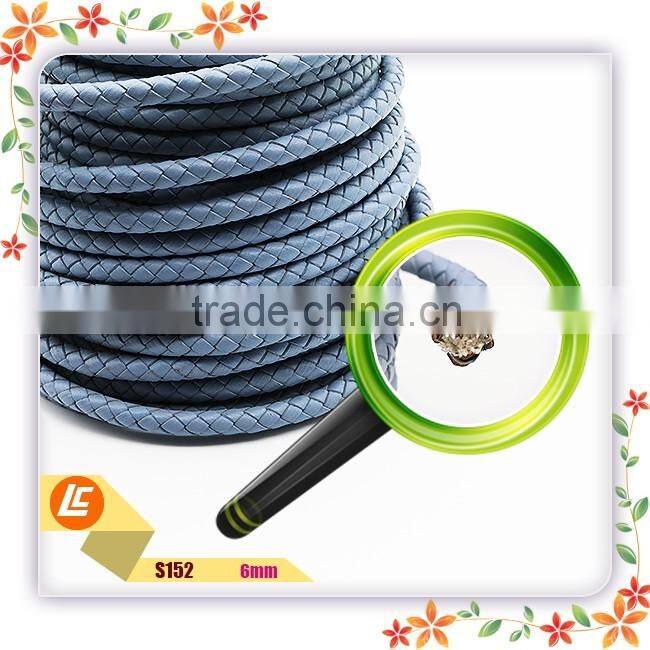 6mm Black Braid Cowhide Leather Cord for Making Leather Bracelets