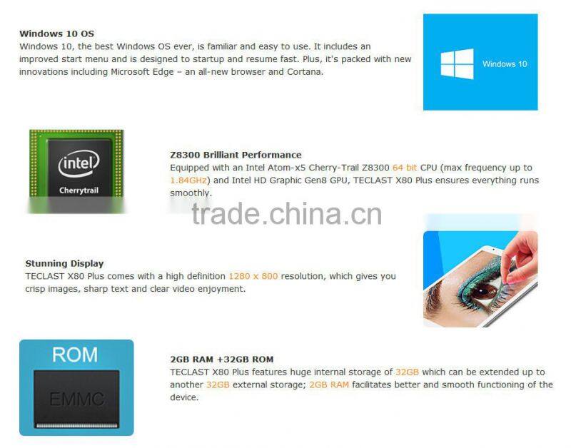 8" Plus Dual Boot Tablet PC Intel Atom 5 Z8300 1.44GHz 2GB 32GB WGA IPS Screen Bluetooth 4.0 HDMI Bluetooth 4.0