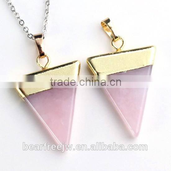 New Trendy Gold Plated Semi-Precious Gemstones Triangular Pyramid Chakra Pendant For Necklace